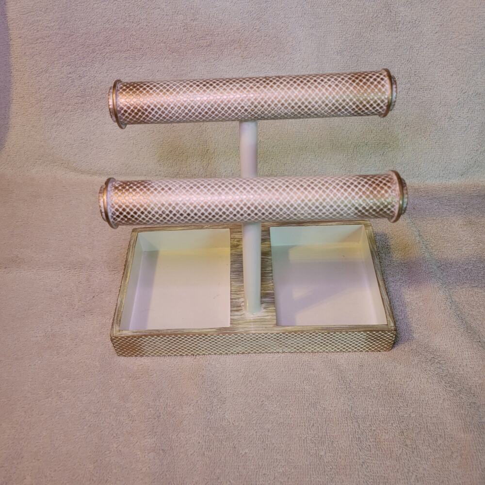 Double Bar Jewelry Holder Organizer White & Gold Display Rack